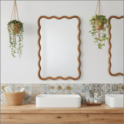 Miroir décoratif rectangulaire en bois massif ondulé de couleur noyer noir 20 po x 30 po, pour chambre à coucher, salle de bain, salon, entrée