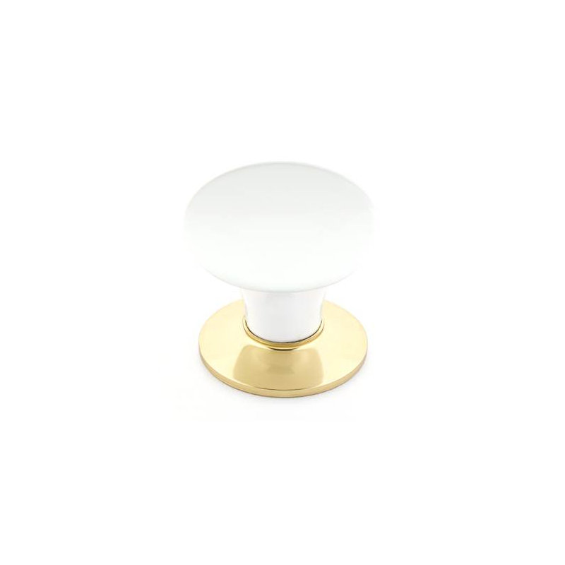 Mushroom Knob, 1.75" H x 1.5" W x 1.75" D, Ice White/Polished Brass