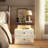 Farmhouse LED Nightstand Set Of 2, Bedroom Side Table With Charging Station, Rustic End Table With Drawers For Bedroom, Antique White-117528580