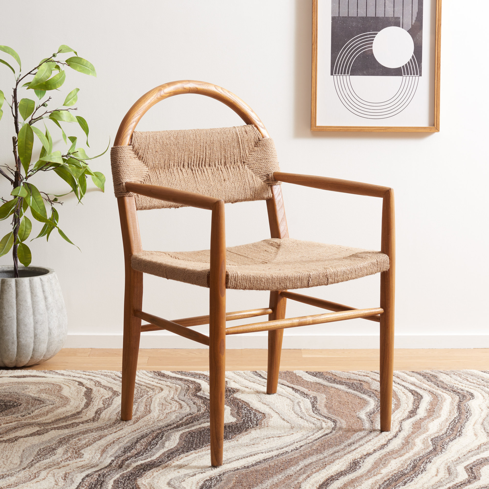 Kashmir Solid Wood Arm Chair, Beige, Brown