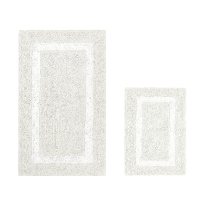 Broshous Premium 100% Cotton 2370 GSM 2-Piece Bath Rug Set, Ultra Plush Tufted Bathroom Mats, Super Absorbent OEKO-TEX® Certified, Reversible, Machine Washable, Spa-Like Comfort, Ivory/White