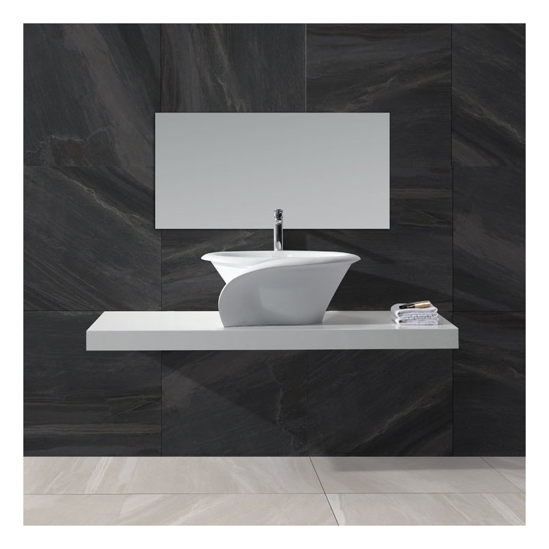 ADM Bathroom 21.7'' Resin Circular Bathroom Sink, Matte/White
