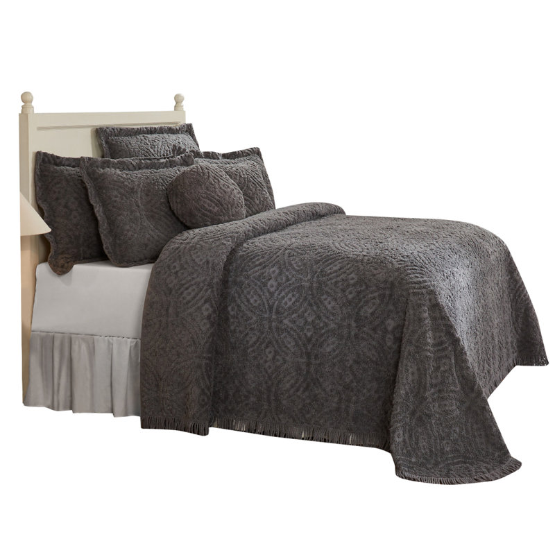 Ensemble de couvre-lit / couvre-lit touffeté lavable à la machine avec taies décoratives 100% coton, Gris