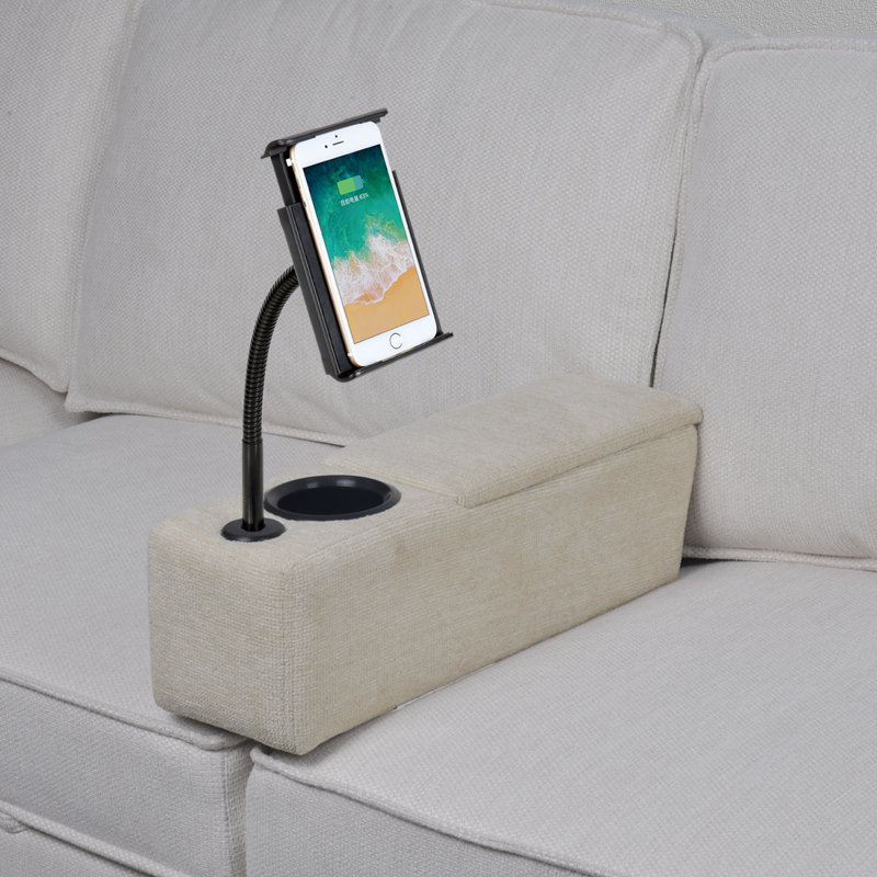 Smart Armrest 6" Wide Adjustable Sofa Armrest with LED Light and Wireless Charge Stand Seamlessly Fit Sectional Sofas, Beige