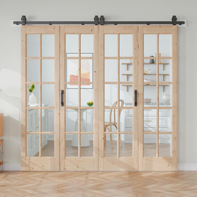 Glass and Solid Wood Bi-Fold Door with Installation Hardware Kit