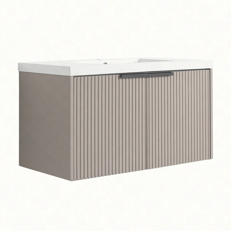 Meuble-lavabo mural 36 po avec lavabo en résine et 2 portes à fermeture en douceur, Kaki