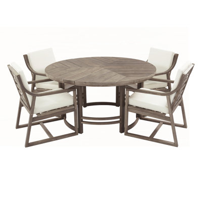 Ensemble de salle à manger 5 pièces en bois pour patio avec table rectangulaire de 67 po et fauteuils en rotin pour l'extérieur