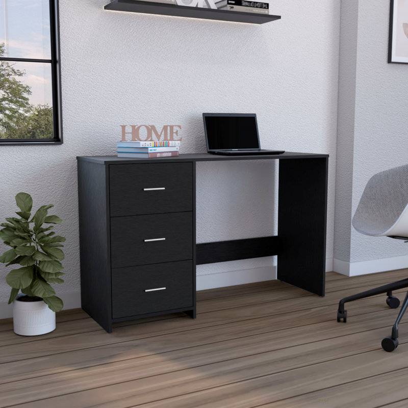 Bureau d'écriture à 3 tiroirs Ventura Wengue, Noir mat