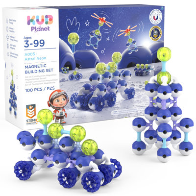 KUB Planet: Magnetic Building Set - Astral Neon - 100pc Space Colour Construction Blocks, Click-Build-Play, STEM Educational Stacking Toy, Kids 3+