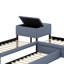 Lit plateforme simple tapissier en forme de L avec lit gigogne, tiroirs et bureau