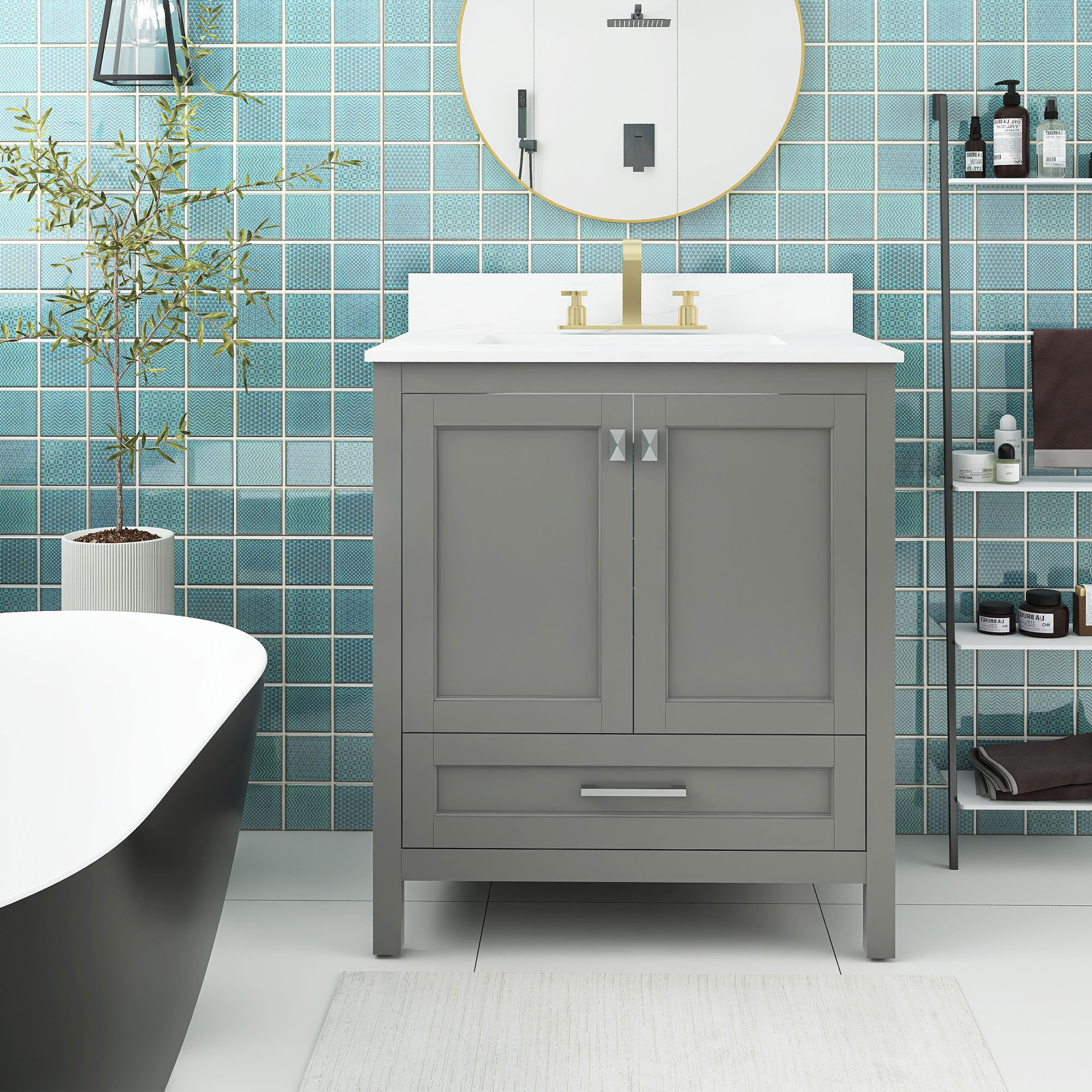 Staykiwi 30'' Single Bathroom Vanity with Engineered Stone Top | Wayfair