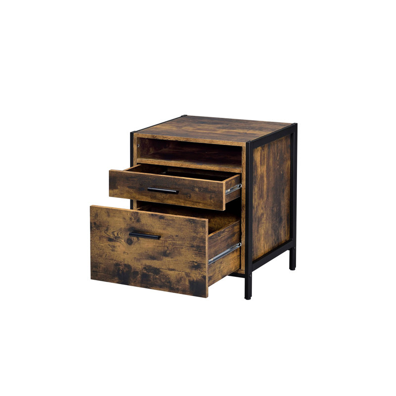 Juvanth Rustic Oak & Black Finish Nightstand
