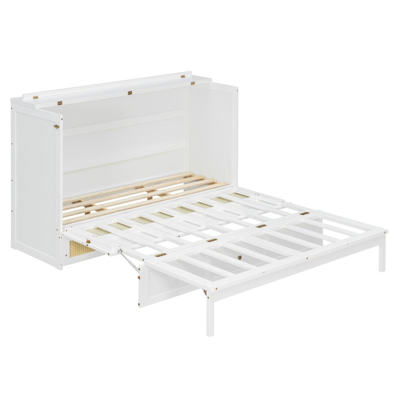 Grand lit escamotable avec grands tiroirs, blanc, White