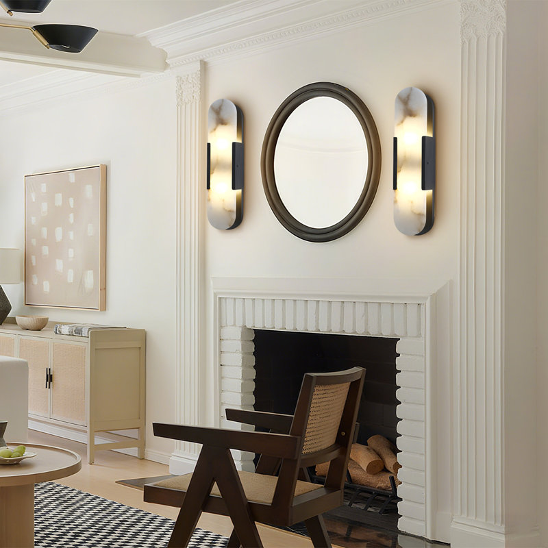 Ephraim 20" Height Dimmable Modern Flush Mounted Sconce Wall Light With Alabaster Shade, 1, Black