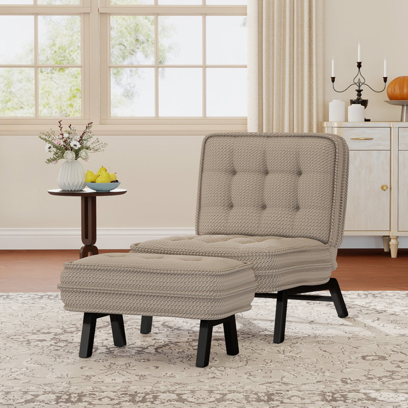  25.98'' Wide Modern Soft Upholstered Accent Chair With Adjustable Backrest And Ottoman, Brown