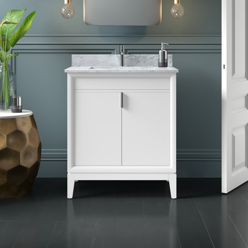 Ensemble de meuble-lavabo simple 31 po Emma, Marbre blanc de Carrare, Blanc