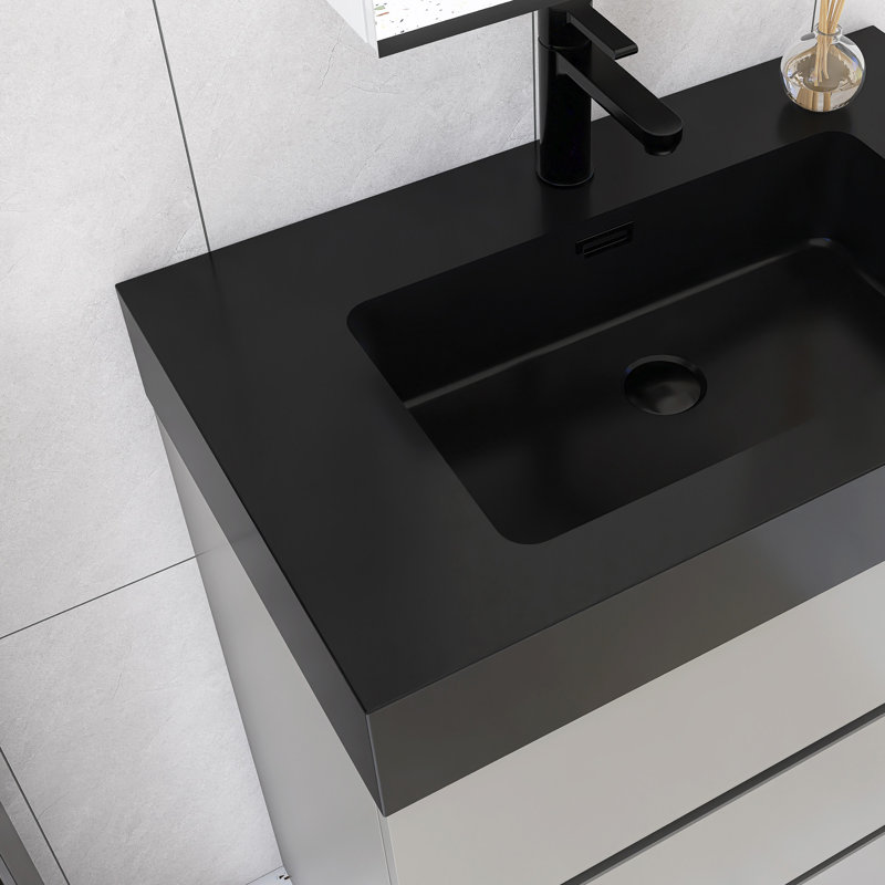 Meuble-lavabo autoportant de 30 po avec plateau en résine intégré, Gris