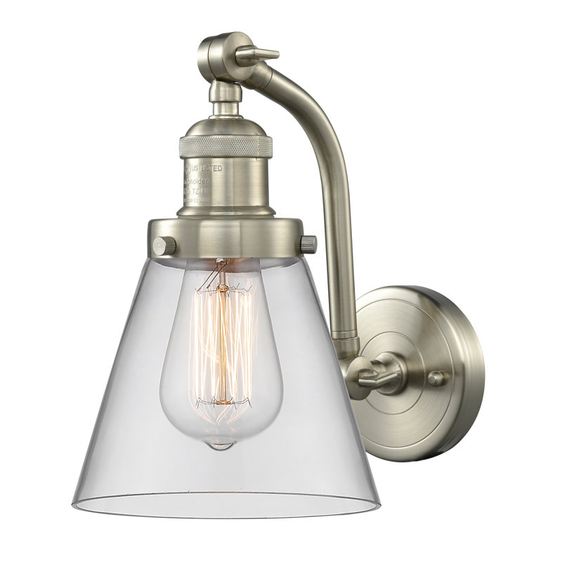 Applique murale 1 lumière Cone, Ampoule à DEL rétro de 6 watts, Clair, Nickel poli