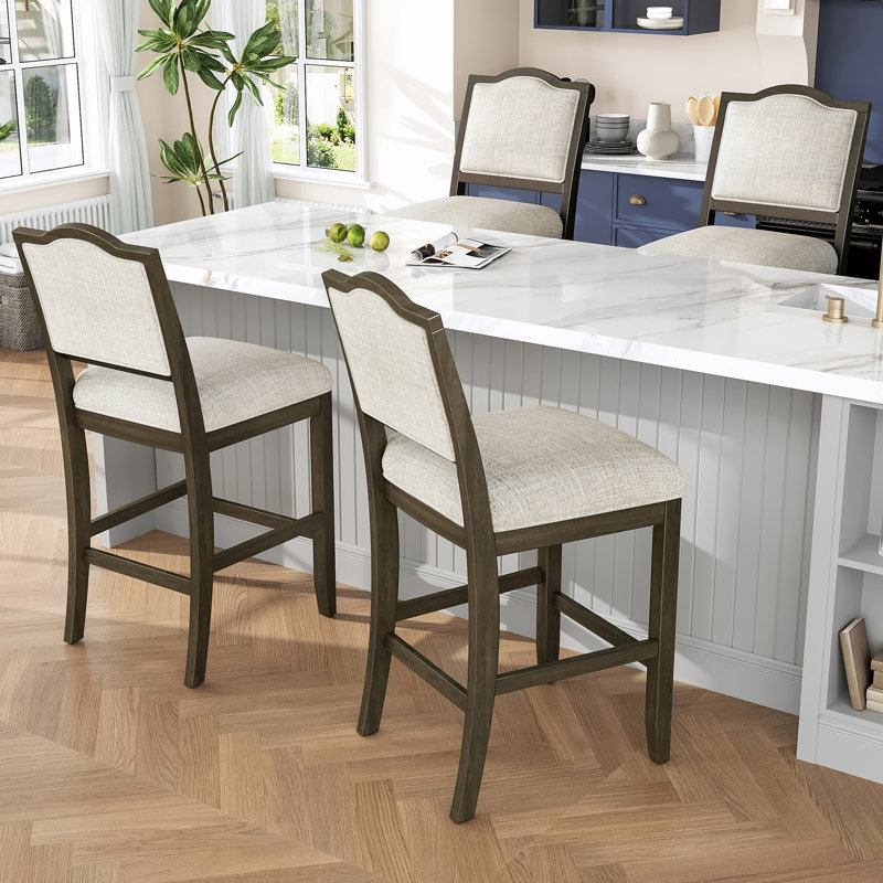 Upholstered Bar Stools With Back(Set Of 2), Gray Green