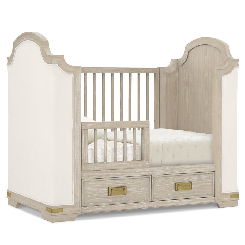 Paris 4-In-1 Convertible Crib With Underdrawer, Whitewash Ash With Lace
