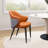 Two-Tone Faux Leather Curved Wing Dining Chair, Orange Upholstery with Gray Striped Side Panel & Matte Black Metal Legs（set of 2）-764918502