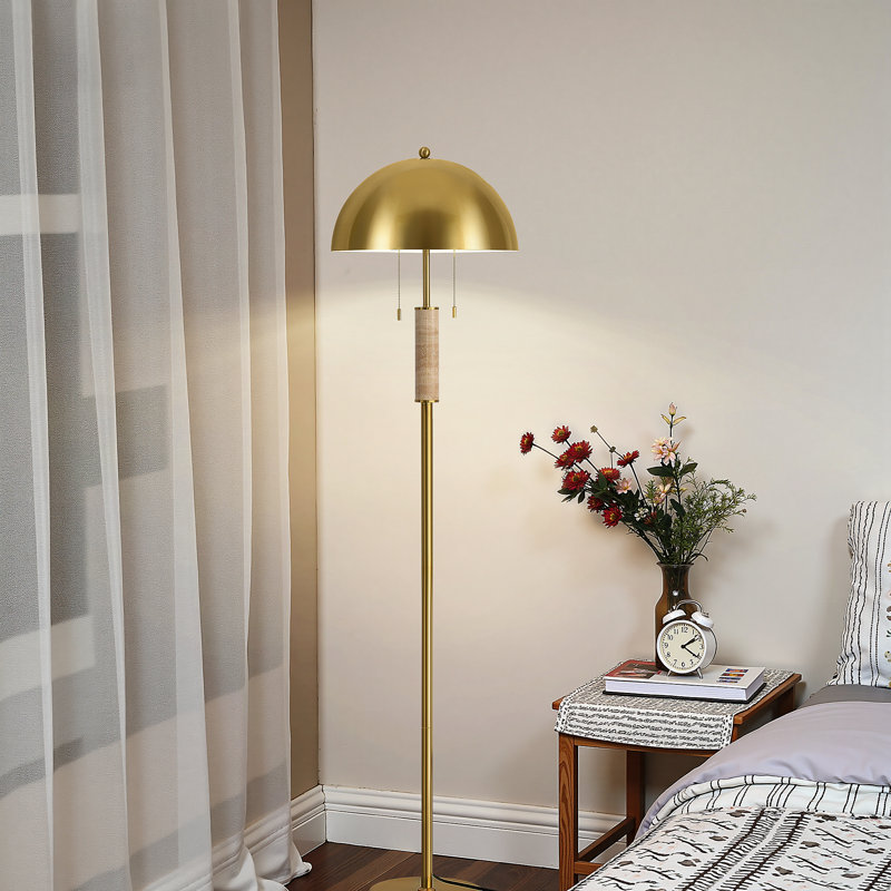 Lampe sur pied moderne 65 "à 2 lumières avec abat-jour dôme en métal et double chaîne marche / arrêt