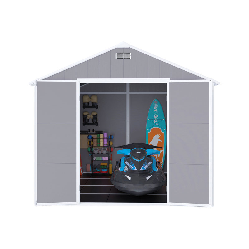 8X8ft Resin Storage Shed, High Quality Pp Material, Strong Structure, Waterproof, Rust And Uv Proof, Large Storage Space, 12Mm Thick Pp Board, Hd Window Lighting