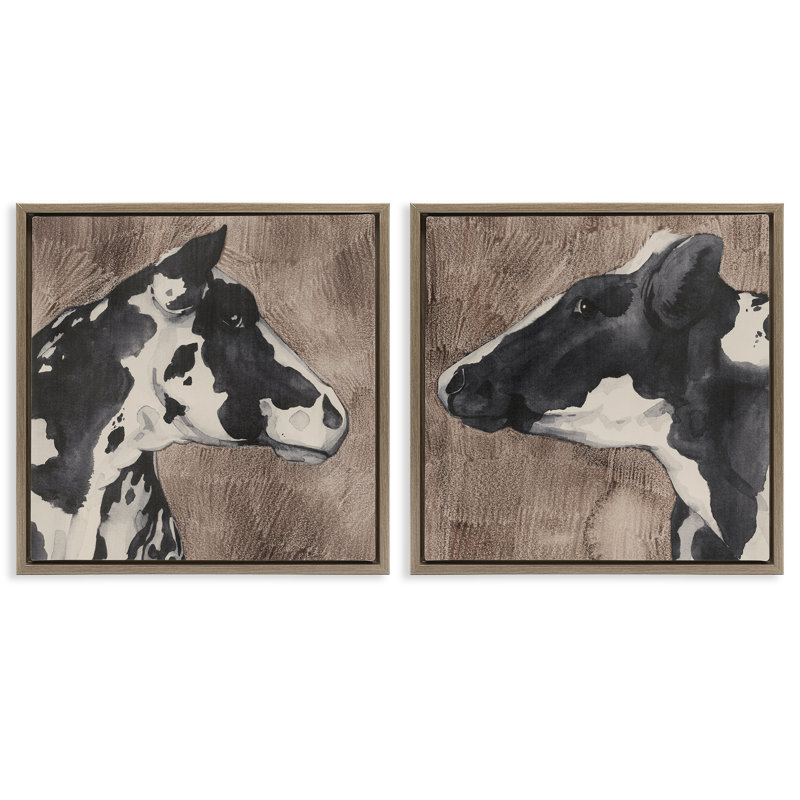 «Holstein Cow Portrait Profile», ensemble de 2 toiles flottantes encadrées par Grace Popp, Cadre flottant orme Montalcino