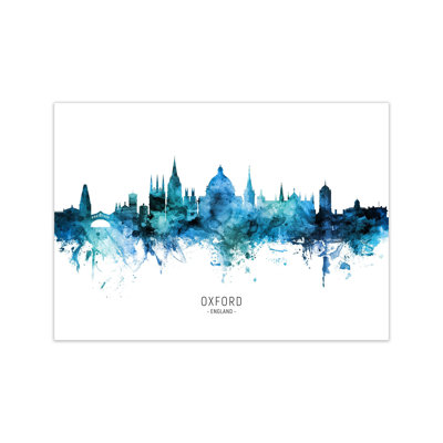 Oxford England Skyline Blue City Name by Michael Tompsett - Print