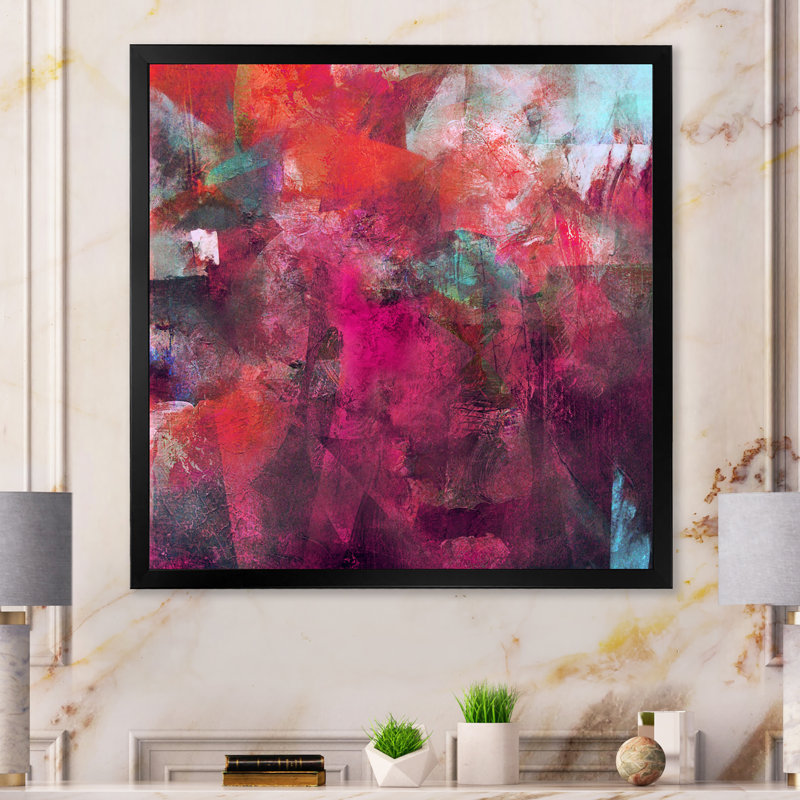 Grunge mauve et foncé Fusion II - Art mural moderne et contemporain sur toile, H 30 po x l 30 po x P 1 po, Cadre photo noir