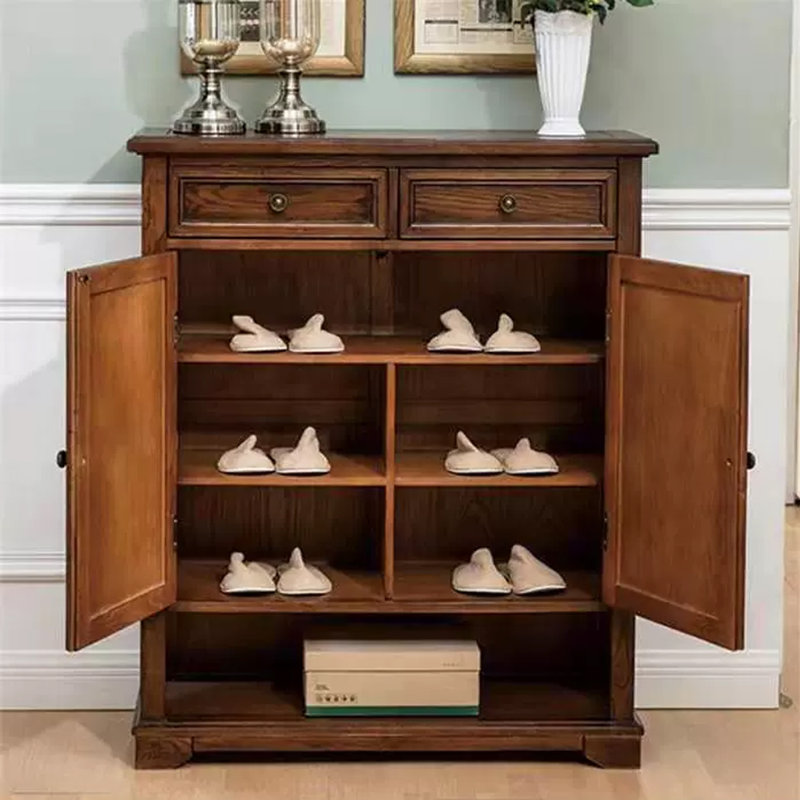 Dark-brown Solid Wood Shoe Storage Bench
