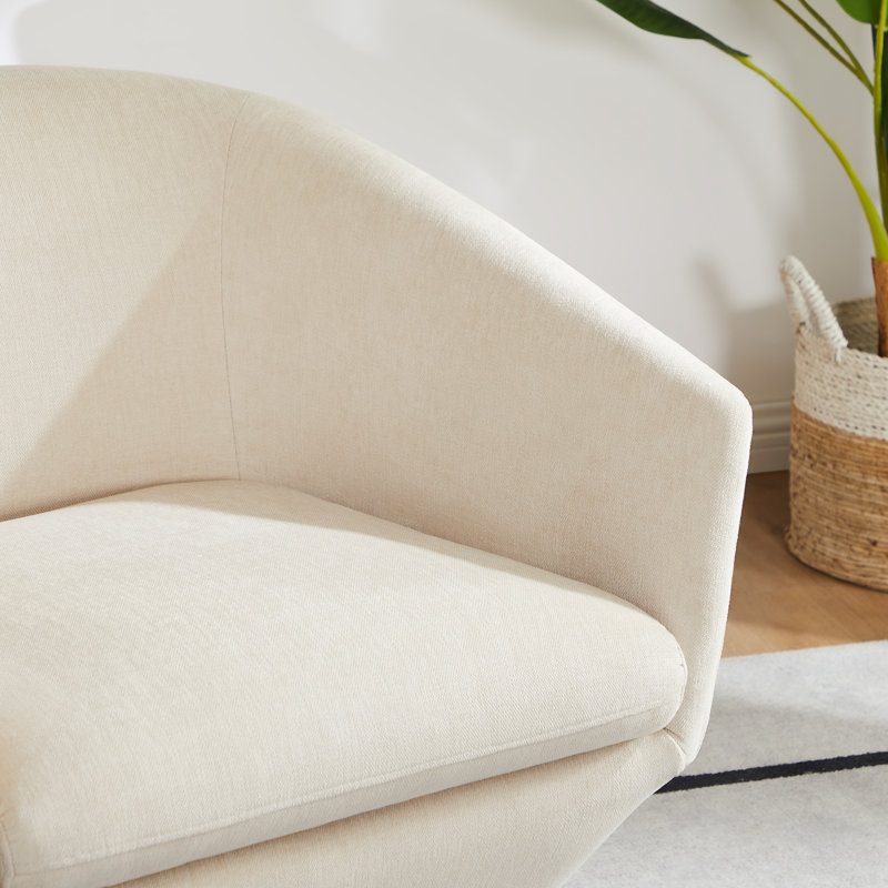 Fauteuil demi-tonneau pivotant en velours Elexi, Velours crème