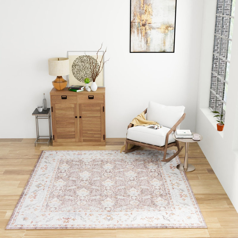 Traditional Guljan Area Rug Almond Brown Color, Square 7'10"