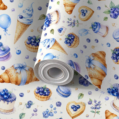 Papier de contact à peler et coller, papier peint, croissants, desserts, petits gâteaux, macarons, gâteaux de boulangerie sucrés, auto-adhésifs et amovibles, 24 po x 118 po (60 x 300 cm)