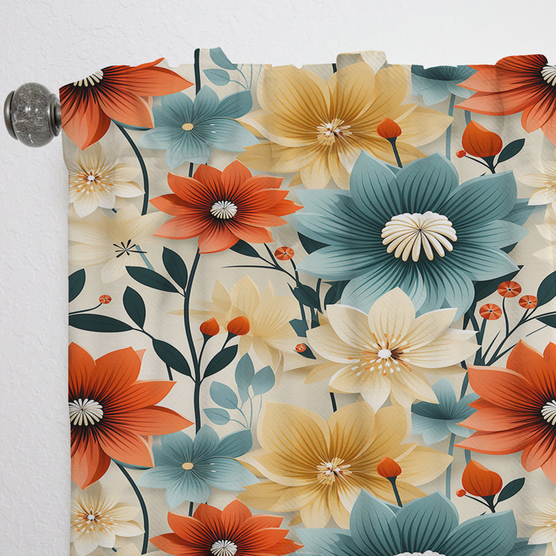 Mod Floral Nostalgia VI - Rideau Mid-Century - Velours obscurcissant - 1 panneau, L 52 po x L 95 po