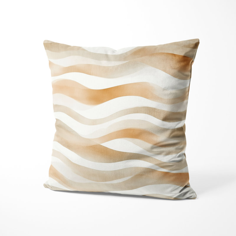 Striped Decorative Throw Pillow - Modern Beige And Orange Beige Waves Printed Cushion, 16"H x 16"W