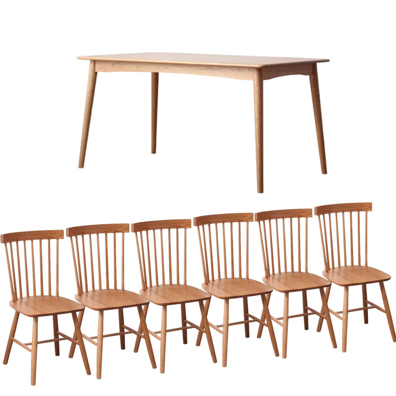 Table rectangulaire en bois massif domestique simple, 7 pièces : table, 6 chaises, H 31,49 po x l 62,99 po x P 29,52 po