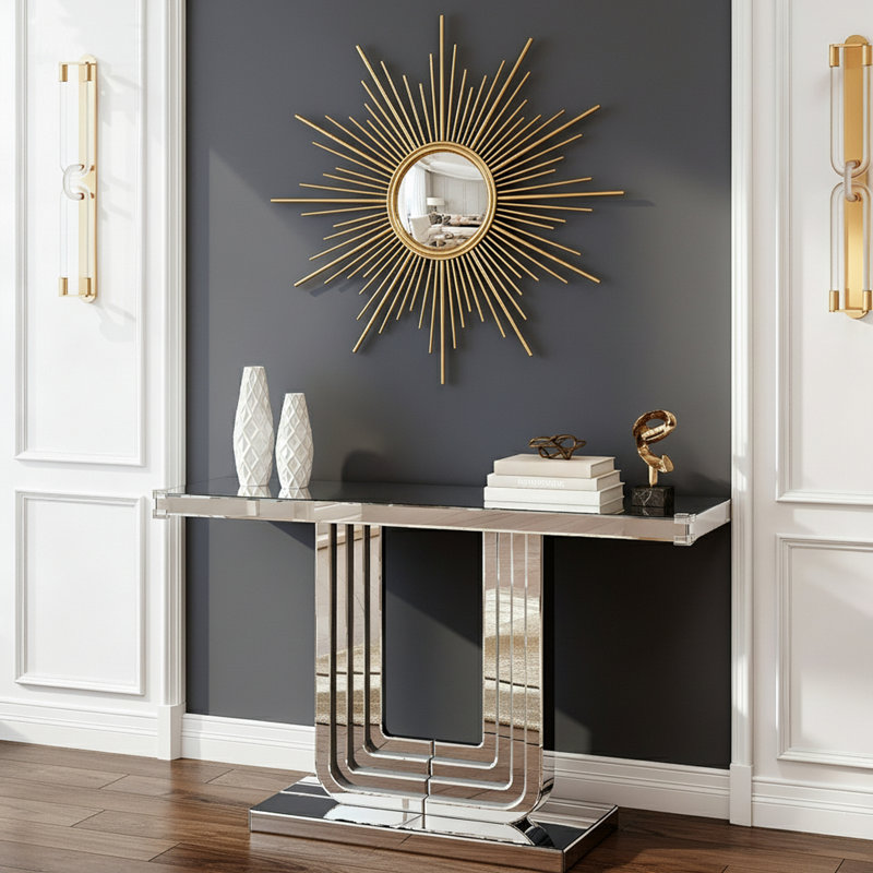 Console à miroir avec base en U et lignes épissées à la main