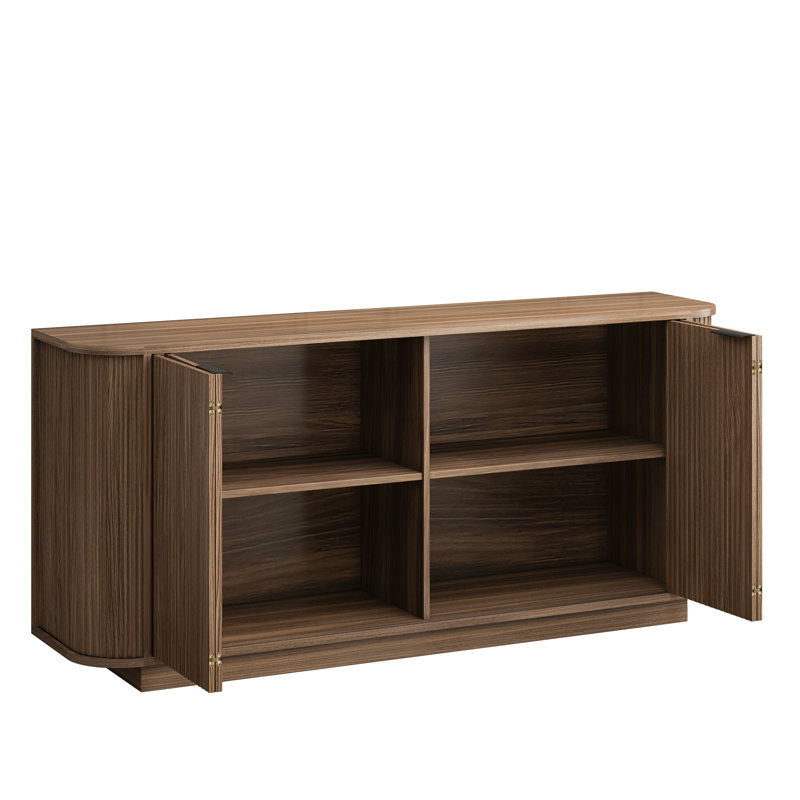 Buffet de rangement ondulé 63 po, armoire à double porte avec tablettes réglables, convenant à la cuisine, au salon, au couloir - Rangement polyvalent (brun), buffet