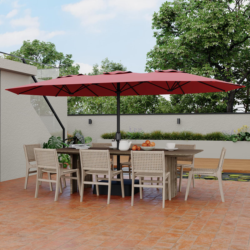 Parasol d'extérieur double face avec base, parasol rectangulaire avec manivelle pour terrasse et patio, Rouge