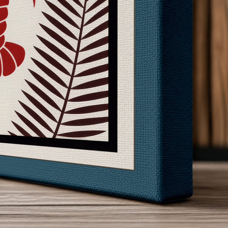 Symmetry in Red Geometric - Wrapped Canvas, 24x16 - 61.0 x 40.6 cm, Teal Border