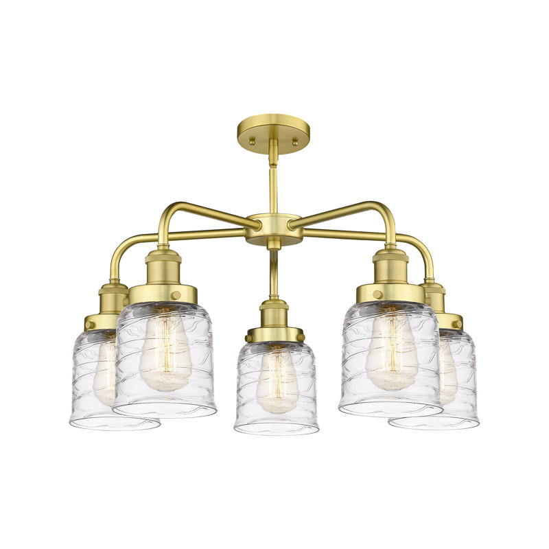 Bejtullah 5 - Light Glass Dimmable Chandelier, Clear Deco Swirl, Satin Gold