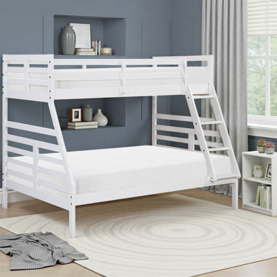 Izibella Modern & Contemporary Solid Wood Twin over Full Bunk Bed with Protective Guard Rails & Integrated Support Slats