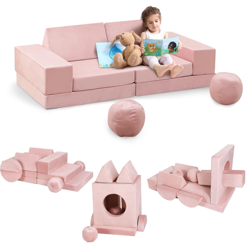 Canapé pour enfants, canapé modulaire pour tout-petits 12 pièces, Similicuir rose