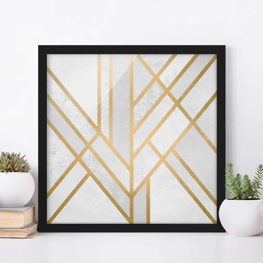 Gerahmtes Poster Art Deco Geometry in Weiß/Gold