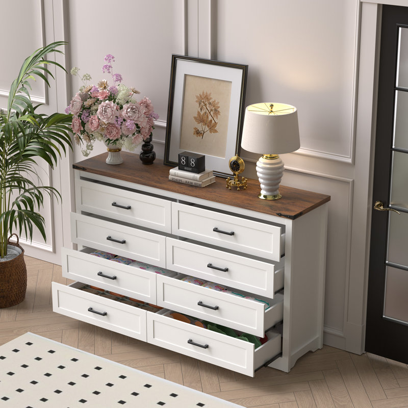 Commode double en bois manufacturé à 8 tiroirs l 54,13 po Astred