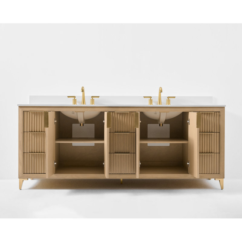 Turlington  Bath Vanity Set With White Quartz Vanity Top And White Undermount Basin, Oak, 84"