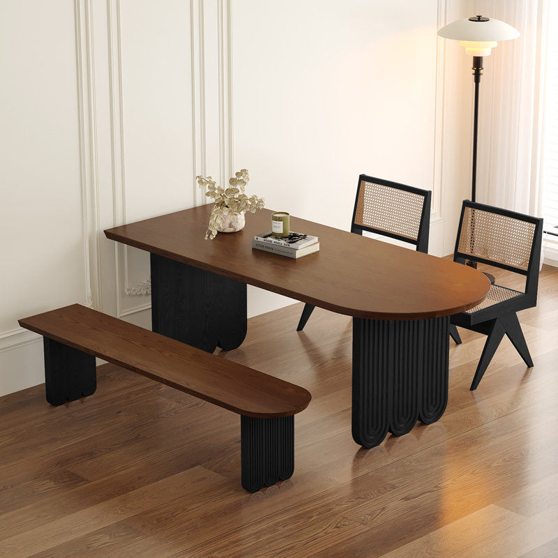 Simple Solid Wood Dining Table Set, Nut Brown/Black