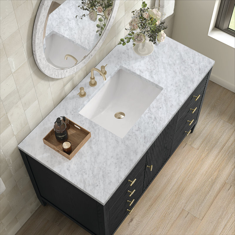 Myrrin 48'' W Single Vanity, Carbon Oak, Carrara White, 8" Widespread