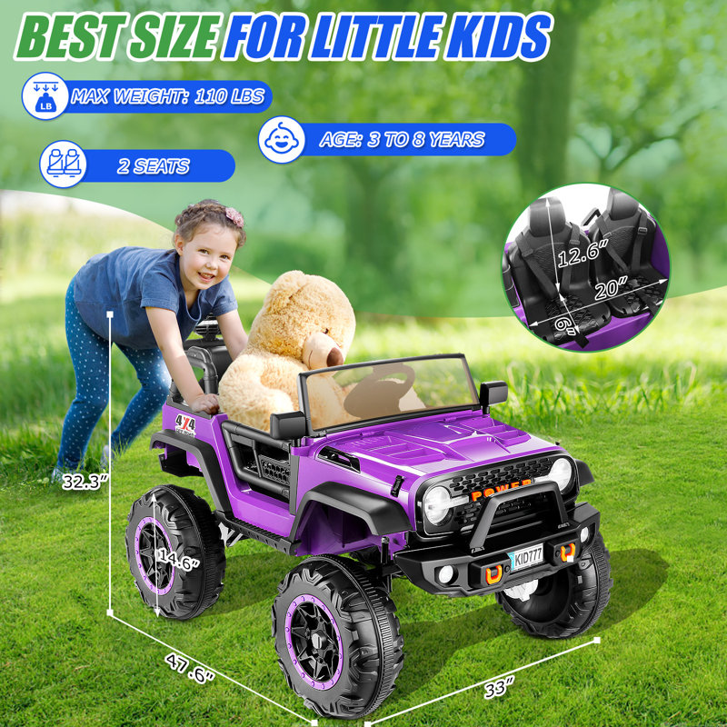 24V 2-Seater Kids Ride on Truck Electric Car with Remote Control and Bluetooth, Purple